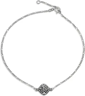 Bling Jewelry Celtic Triquetra Love Knot Claddagh Heart Anklet Figaro Chain Ankle Bracelet For Women Oxidized .925 Sterling Silver Adjustable