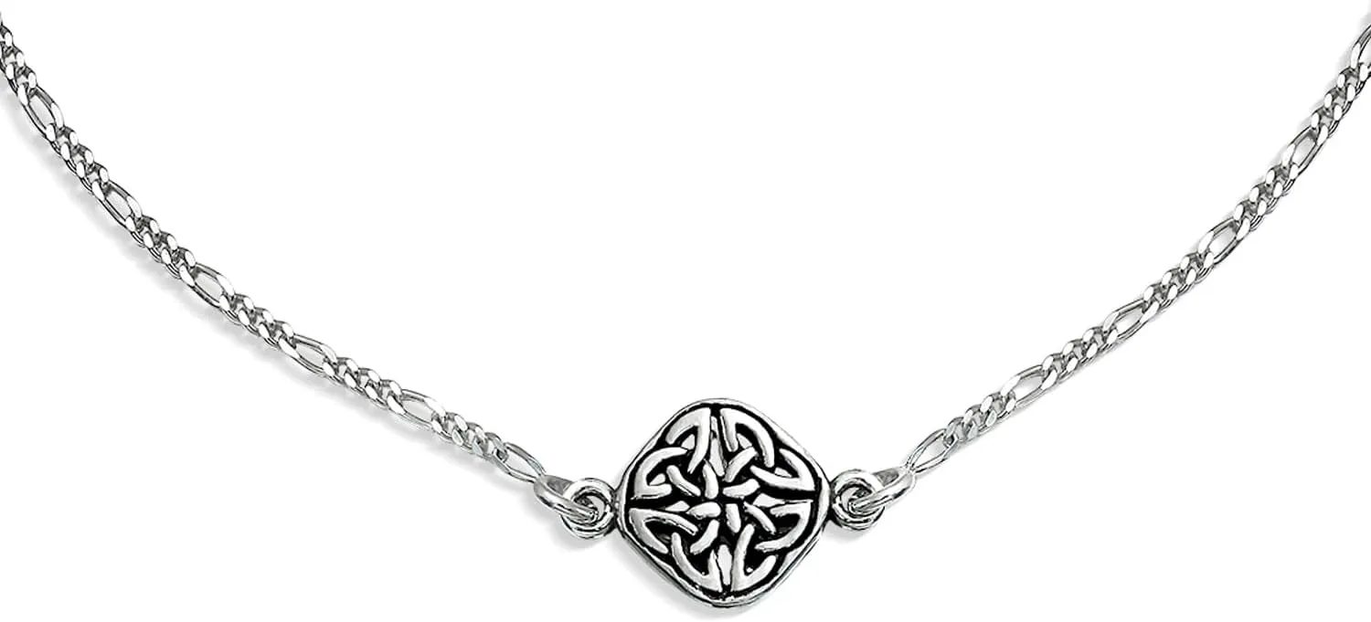 Bling Jewelry Celtic Triquetra Love Knot Claddagh Heart Anklet Figaro Chain Ankle Bracelet For Women Oxidized .925 Sterling Silver Adjustable