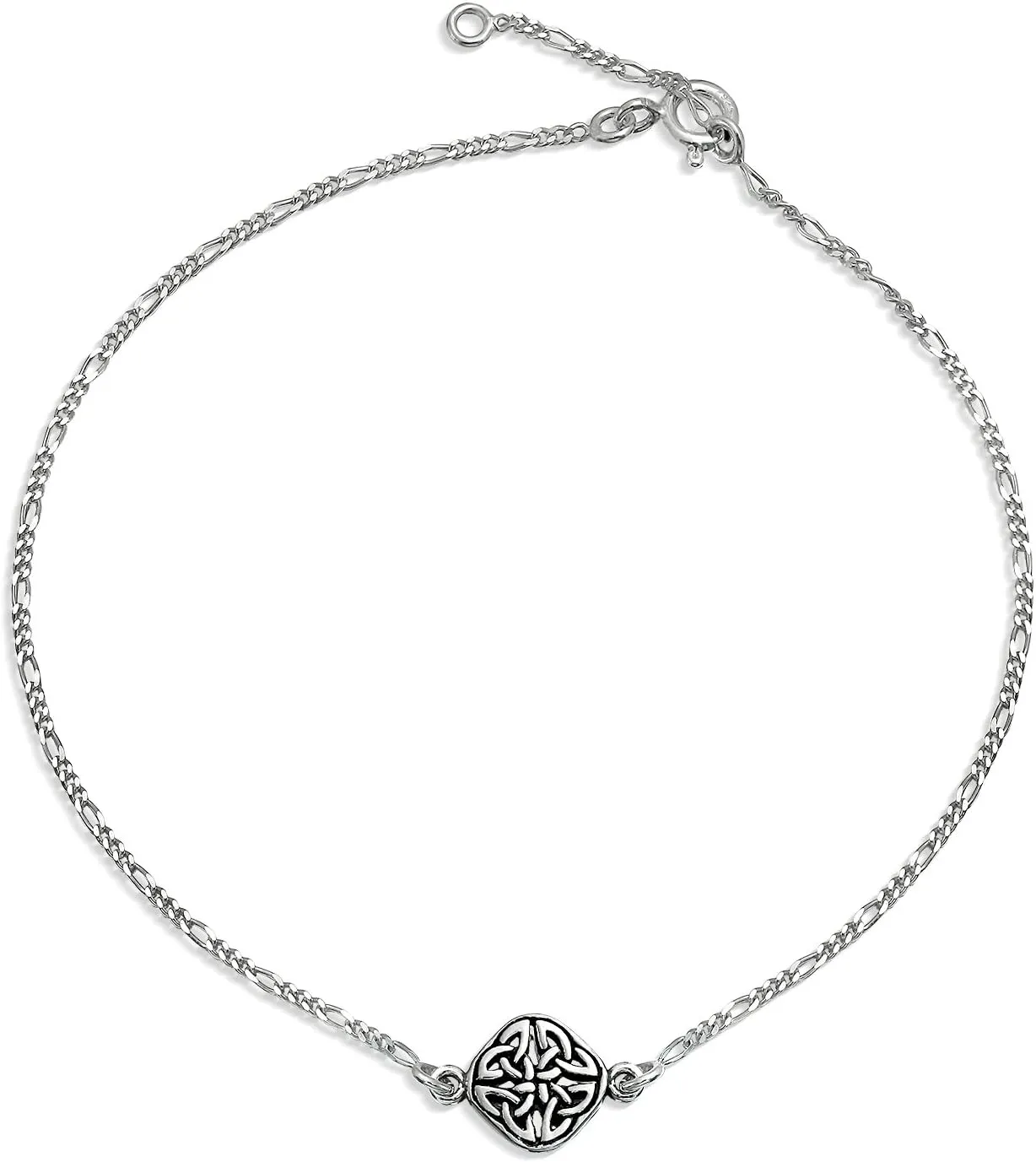 Bling Jewelry Celtic Triquetra Love Knot Claddagh Heart Anklet Figaro Chain Ankle Bracelet For Women Oxidized .925 Sterling Silver Adjustable