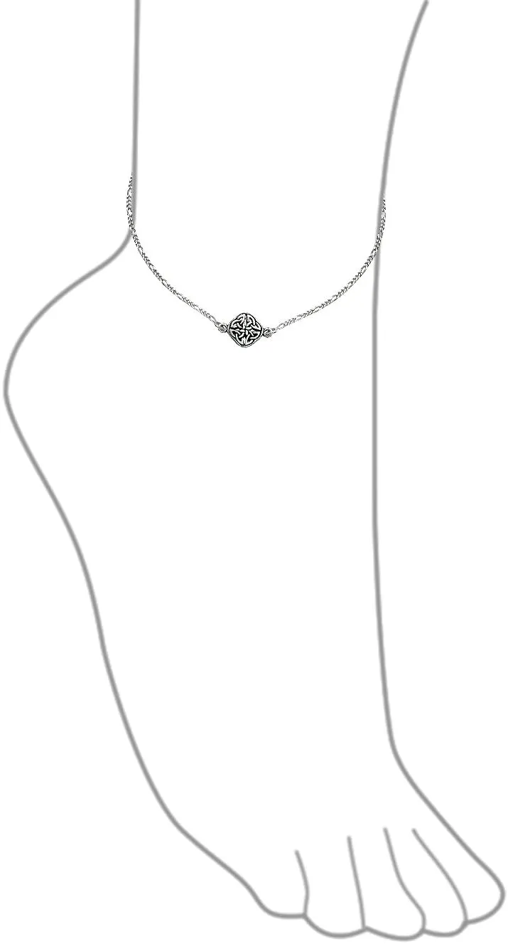 Bling Jewelry Celtic Triquetra Love Knot Claddagh Heart Anklet Figaro Chain Ankle Bracelet For Women Oxidized .925 Sterling Silver Adjustable