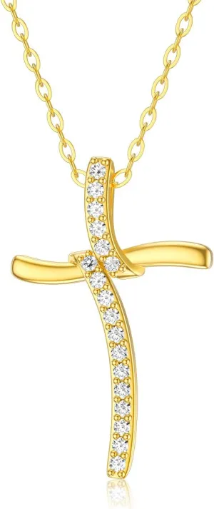 Blocaci 14K Solid Gold Cross Necklace for Women Infinity Cross Pendant Gold Necklaces for Women 16 2 Inch