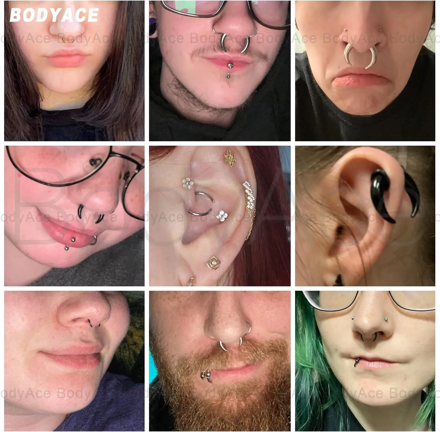 BodyAce 2Pairs C Shape Ear Taper Kit, 2-12G Buffalo Septum Pincher Tapers Nose Rings, Black Stretching Ear Expanded Septum Rings with O-Rings