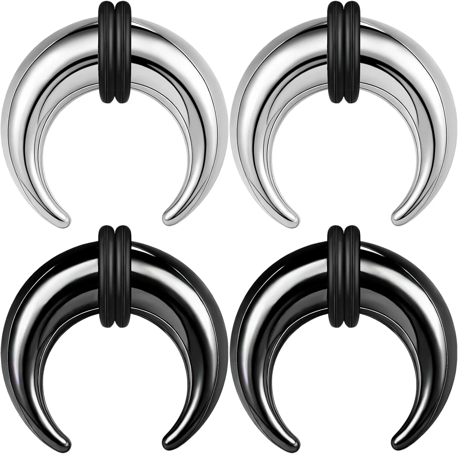 BodyAce 2Pairs C Shape Ear Taper Kit, 2-12G Buffalo Septum Pincher Tapers Nose Rings, Black Stretching Ear Expanded Septum Rings with O-Rings