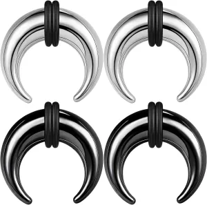 BodyAce 2Pairs C Shape Ear Taper Kit, 2-12G Buffalo Septum Pincher Tapers Nose Rings, Black Stretching Ear Expanded Septum Rings with O-Rings