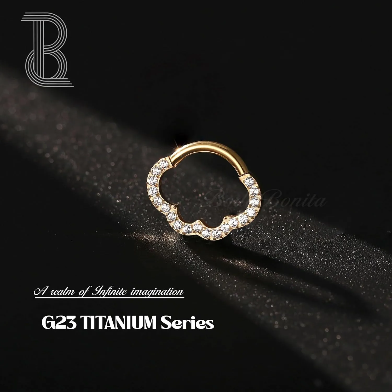 BodyBonita 16G Cloud Hinged Septum Rings - G23 Titanium Nose Rings Hoops Clicker Septum Jewelry CZ Nose Piercings Helix Tragus Rook Daith Earrings for Women Men Silver/14K Gold Plated 8mm