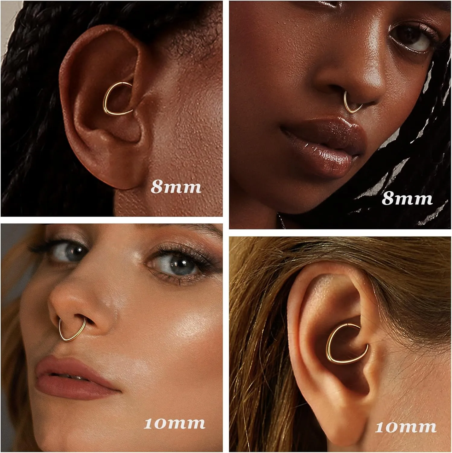 BodyBonita 16G Septum Rings Teardrop - 316L Surgical Steel Nose Rings Hoops Teardrop Seamless Hinged Cartilage Earrings for Women Conch Daith Piercing Jewelry Helix Rook Lip Gold/Silver/Black/RoseGold