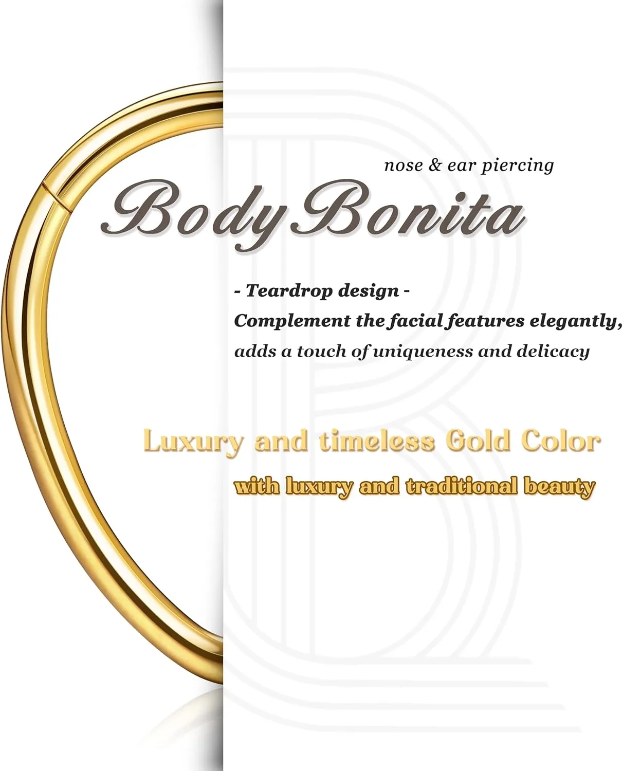 BodyBonita 16G Septum Rings Teardrop - 316L Surgical Steel Nose Rings Hoops Teardrop Seamless Hinged Cartilage Earrings for Women Conch Daith Piercing Jewelry Helix Rook Lip Gold/Silver/Black/RoseGold