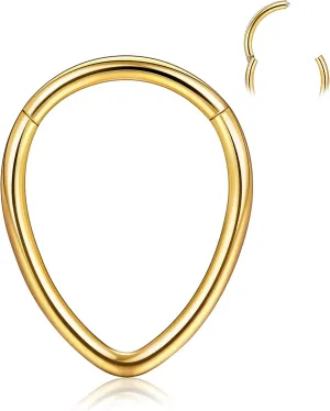 BodyBonita 16G Septum Rings Teardrop - 316L Surgical Steel Nose Rings Hoops Teardrop Seamless Hinged Cartilage Earrings for Women Conch Daith Piercing Jewelry Helix Rook Lip Gold/Silver/Black/RoseGold