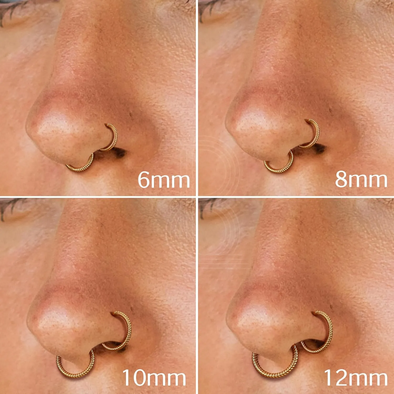BodyBonita Hinged Nose Rings Hoops - 316L Surgical Steel Twisted Seamless Clicker Cartilage Earrings Septum Rings Jewelry Conch Piercing Tragus Rook Daith Helix for Women Gold/Black/Silver 16G/18G