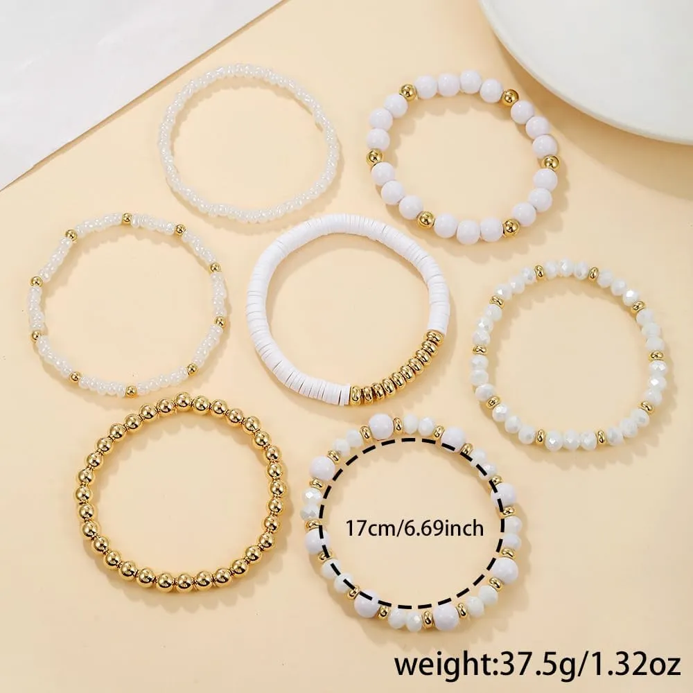 Bohemia Multilayer Stackable Crystal Beaded Bracelets Set Colorful Surfer Heishi Clay Gold Beaded Friendship Stretch Bracelets for Women Men Summer Beach Boho Vacation Jewelry Gifts