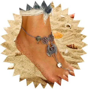 Boho Disc Barefoot Sandals Anklets Bracelet Silver Disc Ankle Bracelet Tribal Tassel Toe Chain Anklet Summer Beach Ankle Chain Foot Jewelry for Women