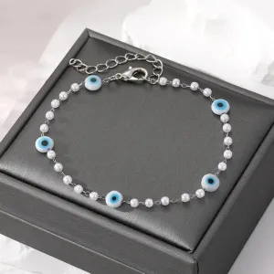 Boho Turkish Blue Evil Eye Bead Bracelet for Women Gift Lucky Eye Imitation Pearl Ball Hand Chains Anklets Party Wedding Jewelry