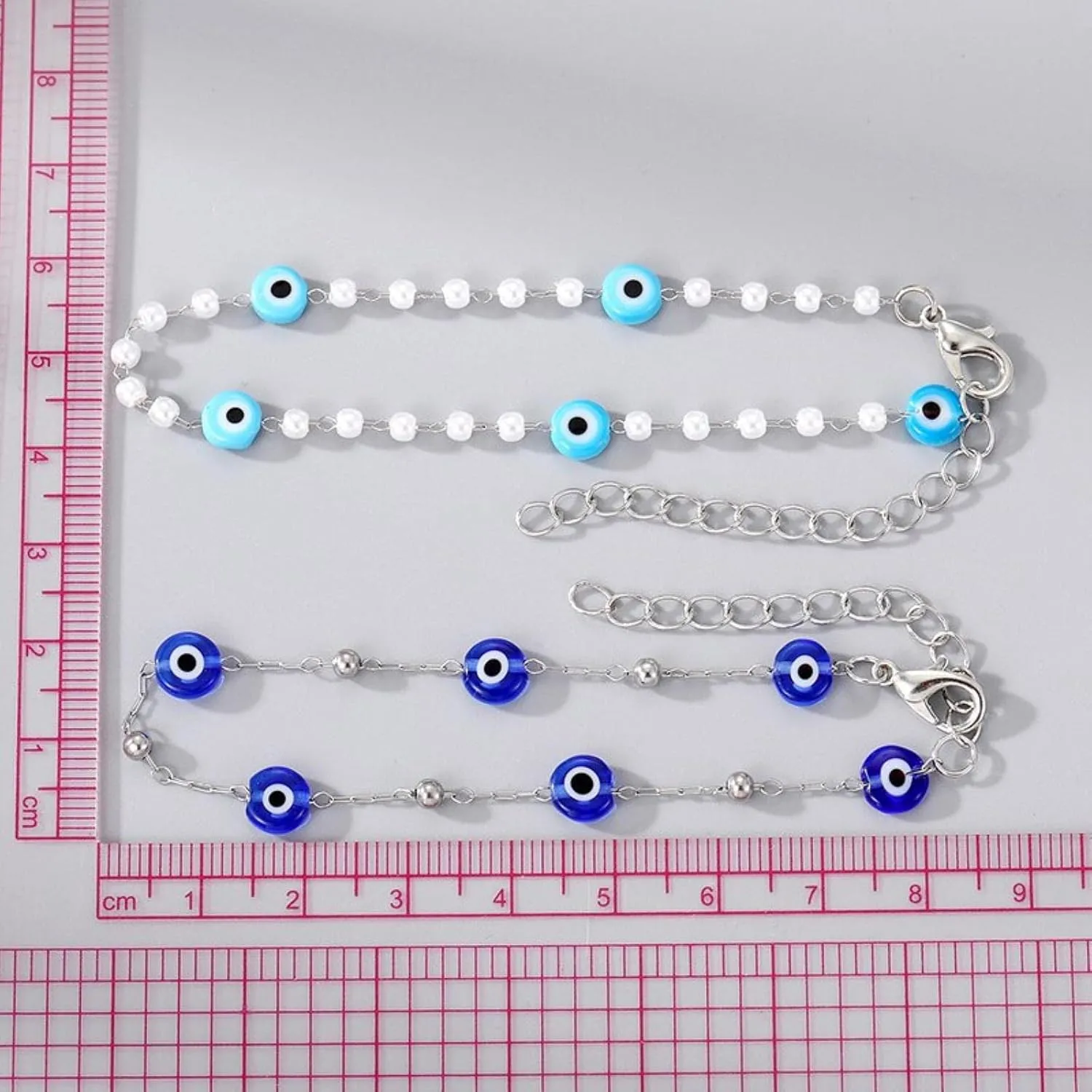 Boho Turkish Blue Evil Eye Bead Bracelet for Women Gift Lucky Eye Imitation Pearl Ball Hand Chains Anklets Party Wedding Jewelry