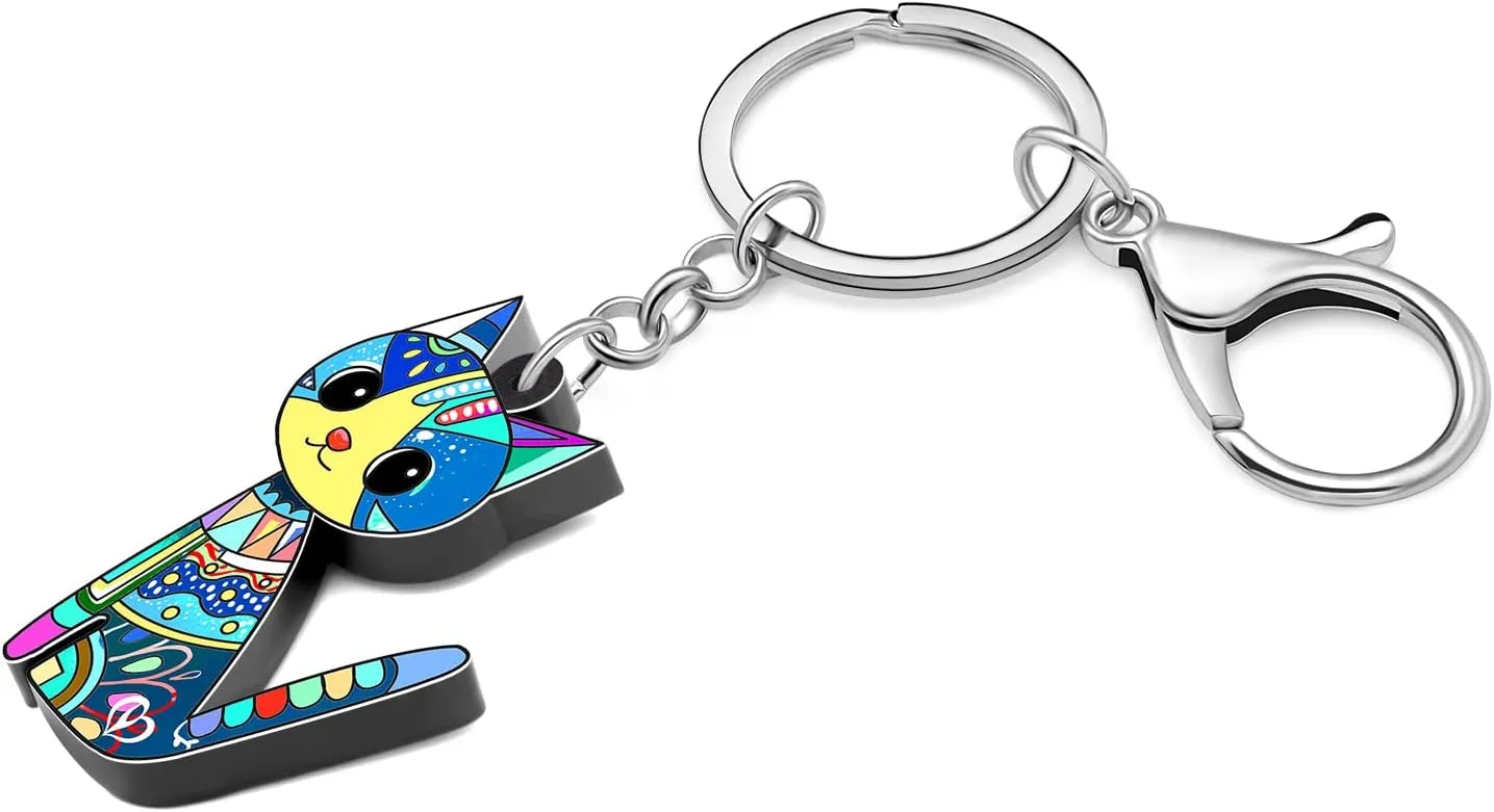 BONSNY Acrylic Cat Key Chains For Women Car Purse Bag Rings Pendant Girl Gift Charms