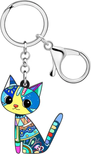 BONSNY Acrylic Cat Key Chains For Women Car Purse Bag Rings Pendant Girl Gift Charms