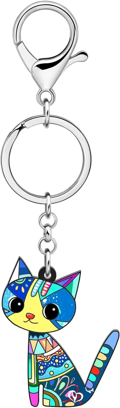 BONSNY Acrylic Cat Key Chains For Women Car Purse Bag Rings Pendant Girl Gift Charms