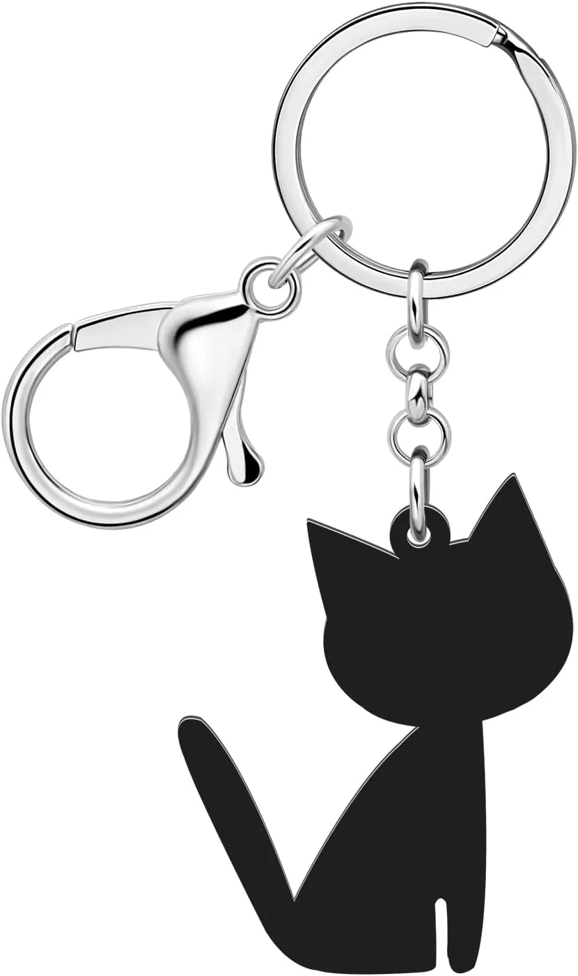 BONSNY Acrylic Cat Key Chains For Women Car Purse Bag Rings Pendant Girl Gift Charms