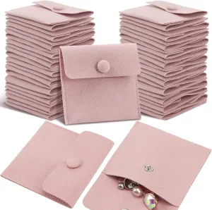 Bonuci Microfiber Jewelry Pouch 8x8cm, Jewelry Packaging Bag Luxury Small Gift Bags Package Snap Button with Divider Microfiber Bag for Bracelet Necklace Packaging