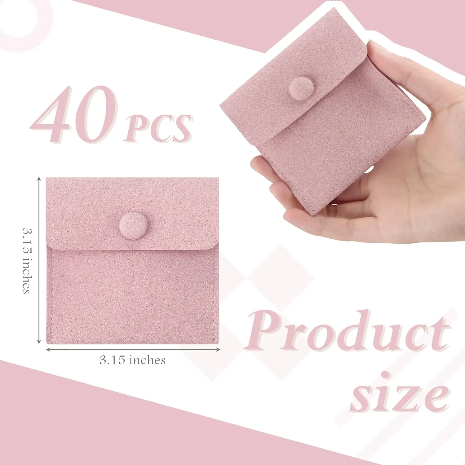 Bonuci Microfiber Jewelry Pouch 8x8cm, Jewelry Packaging Bag Luxury Small Gift Bags Package Snap Button with Divider Microfiber Bag for Bracelet Necklace Packaging