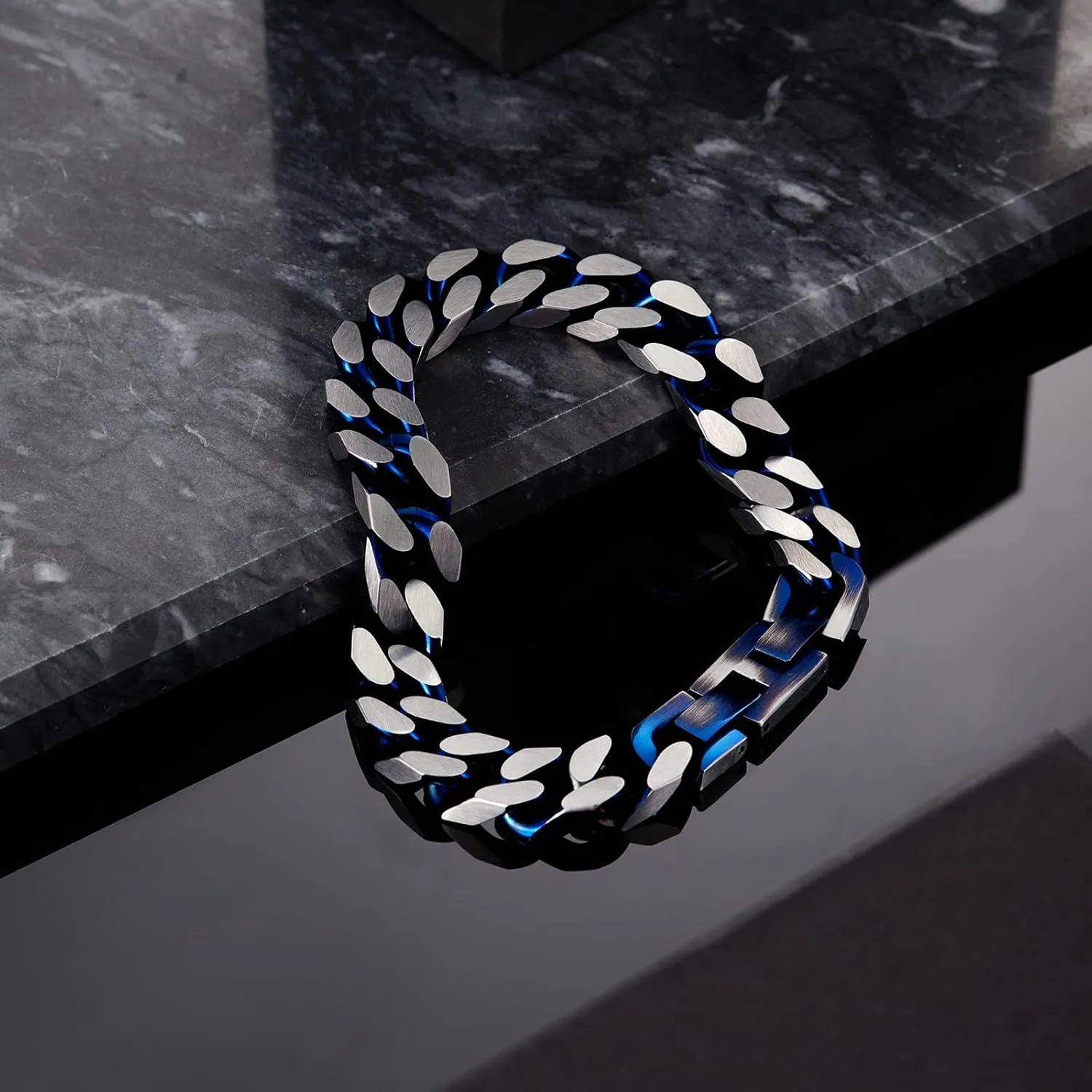 Bracelets for Men-Stainless Steel Fold Over Clasp Cuban Chain Mens Bracelet