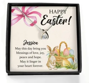 Bubble Hugs Personalized Easter Necklace Silver Plated Wishbone - Happy Easter - Custom Name Rabbit Bunny Holiday Spring Season Egg Hunt Christian