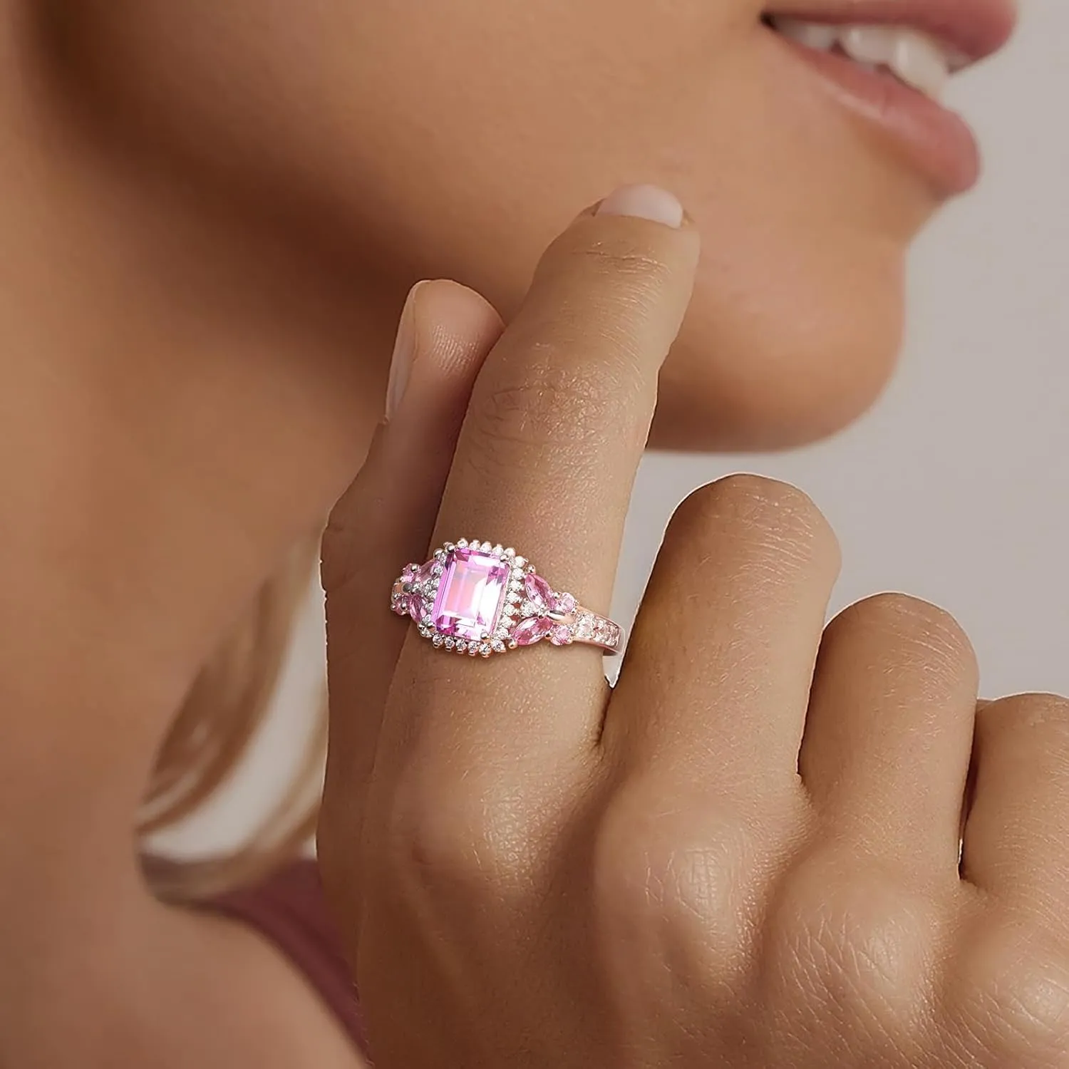 Butterfly Rings for Women, 925 Sterling Silver 3-4 Carat Birthstone Halo Ring Amethyst/Emerald/Blue Sapphire/Ruby Promise Ring Emerald Cut Engagement Rings for Her,Lovers Birthday Valentines Gift