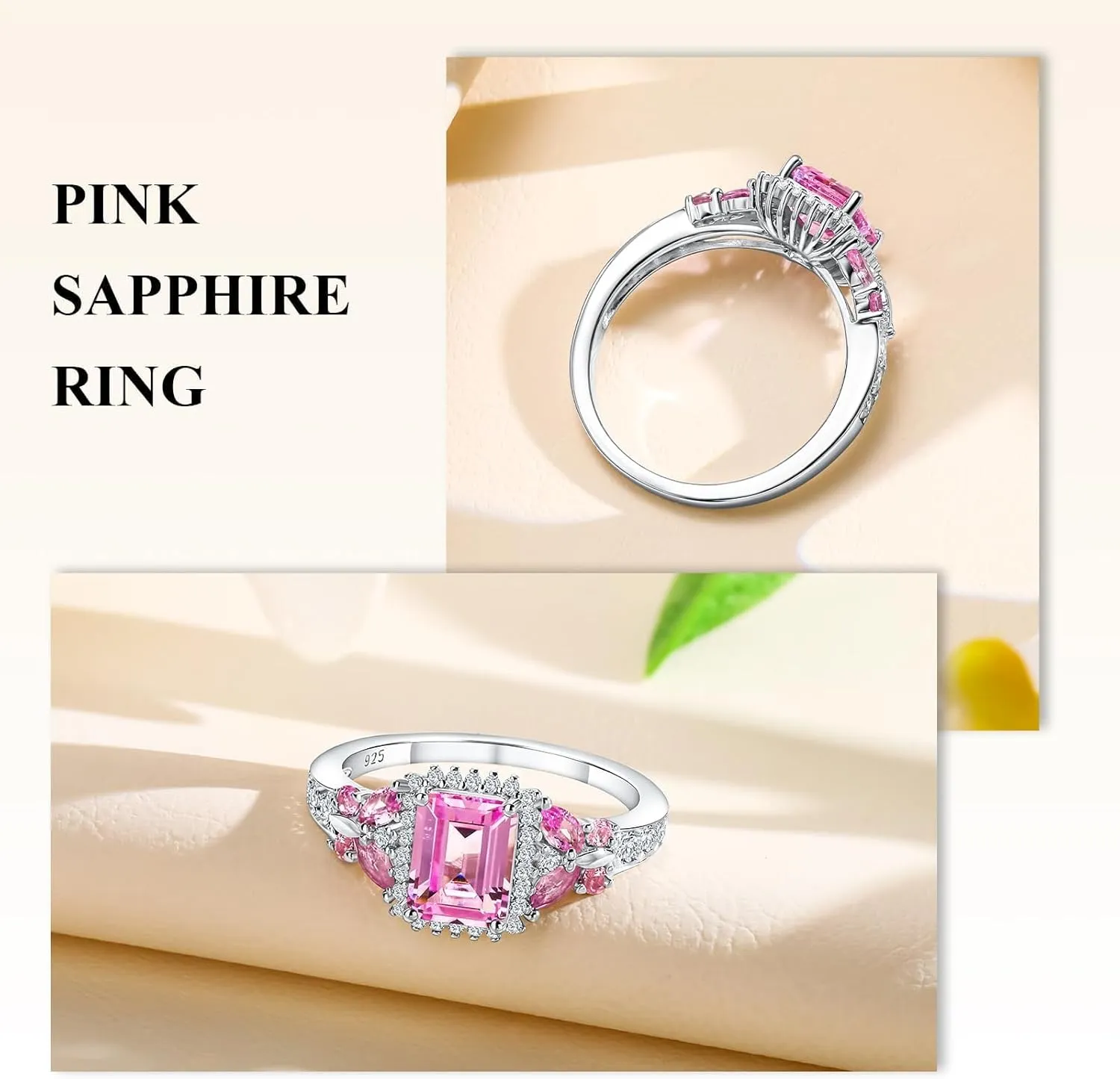 Butterfly Rings for Women, 925 Sterling Silver 3-4 Carat Birthstone Halo Ring Amethyst/Emerald/Blue Sapphire/Ruby Promise Ring Emerald Cut Engagement Rings for Her,Lovers Birthday Valentines Gift