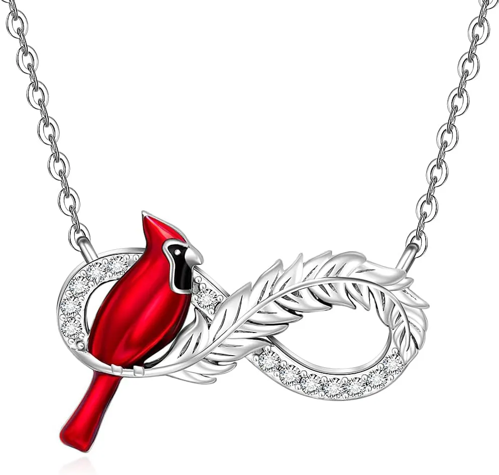 Cardinal Necklaces for Women Red Cardinal Necklace Memorial Infinity Feather 925 Sterling Silver Pendant Jewelry Gift