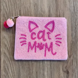 Cat Mom Pink Beaded Coin Purse