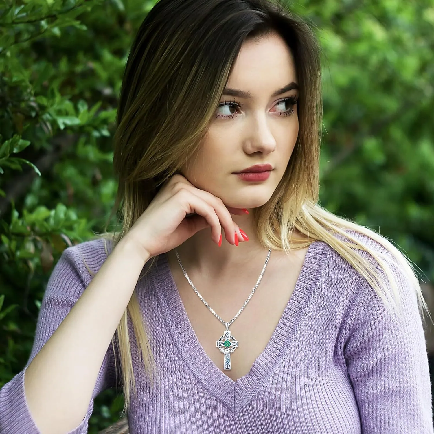 Celtic Cross Tree of Life Necklace for Women Sterling Silver Thor Hammer Tree of Life Pendant Irish Knot Cross Amulet Tree of Life Jewelry