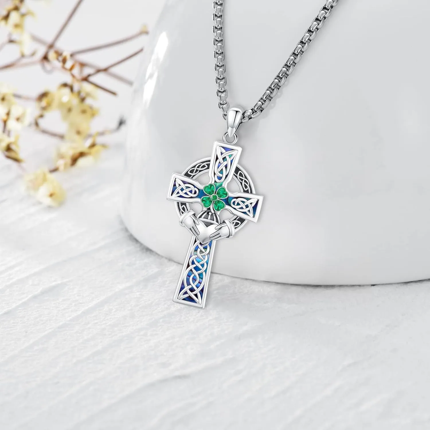 Celtic Cross Tree of Life Necklace for Women Sterling Silver Thor Hammer Tree of Life Pendant Irish Knot Cross Amulet Tree of Life Jewelry