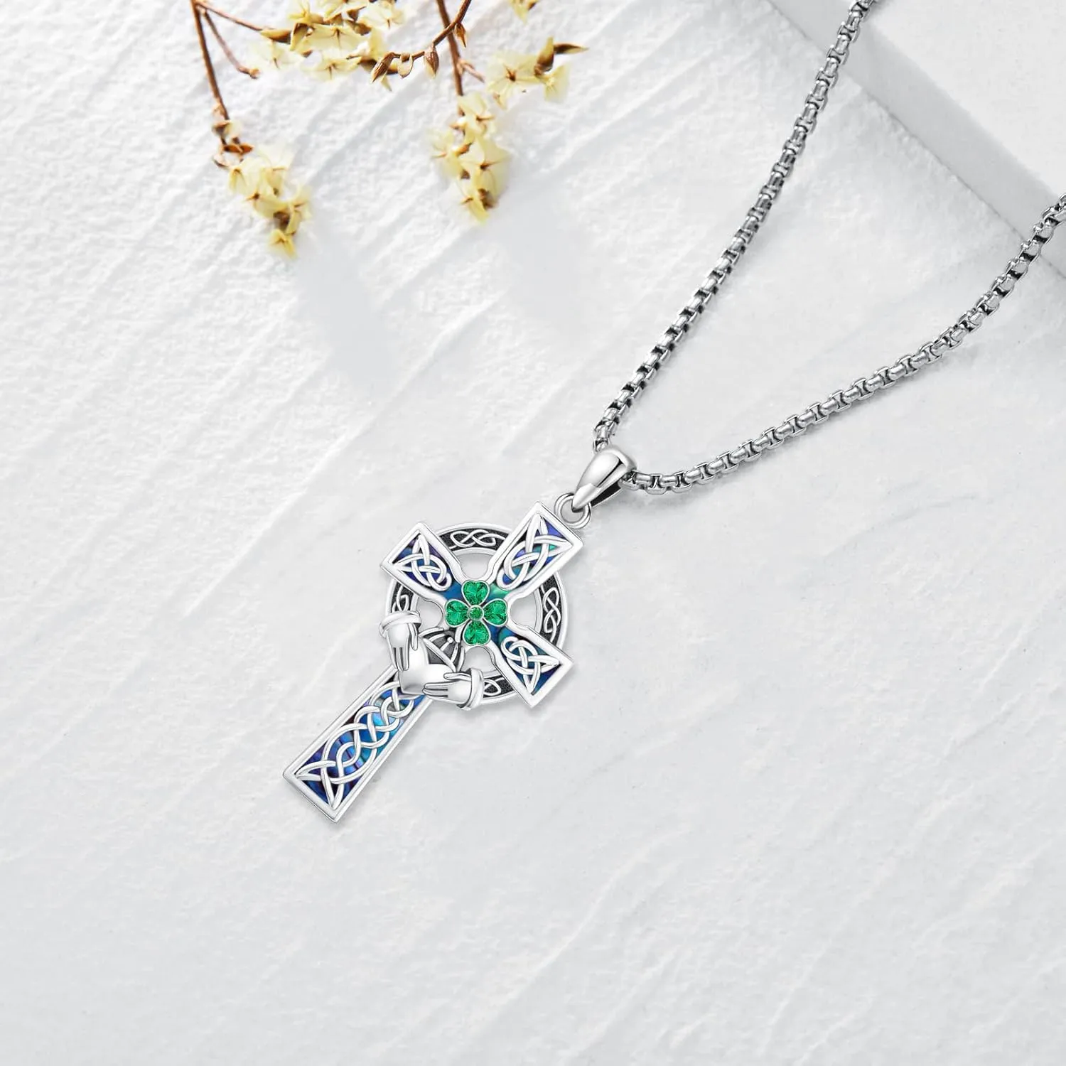 Celtic Cross Tree of Life Necklace for Women Sterling Silver Thor Hammer Tree of Life Pendant Irish Knot Cross Amulet Tree of Life Jewelry