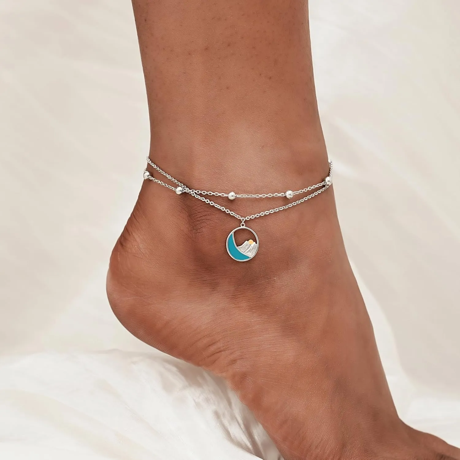 CHIC & ARTSY Dainty Anklets S925 Sterling Silver Summer Layered Anklet Bracelet Adjustable Multilayer Beach Anklet Bracelet Foot Jewelry for Women 10-11 Inches
