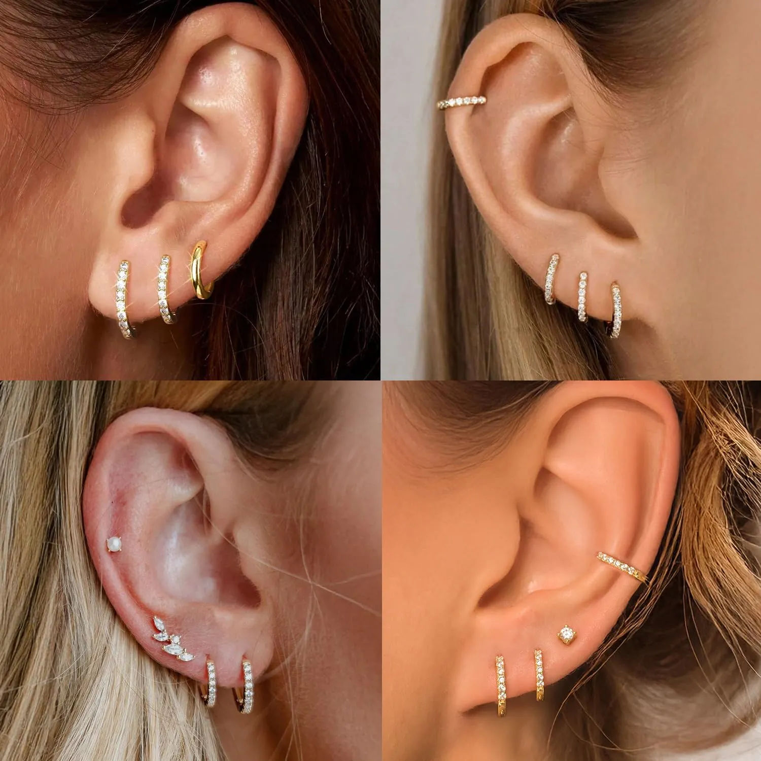 ChicSilver 925 Sterling Silver Small Hoop Earrings for Women Cubic Zirconia Gold Plated Sterling Silver Huggie Hoop Earring Cartilage Earrings Hypoallergenic Lightweight (6mm/8mm/10mm/12mm)