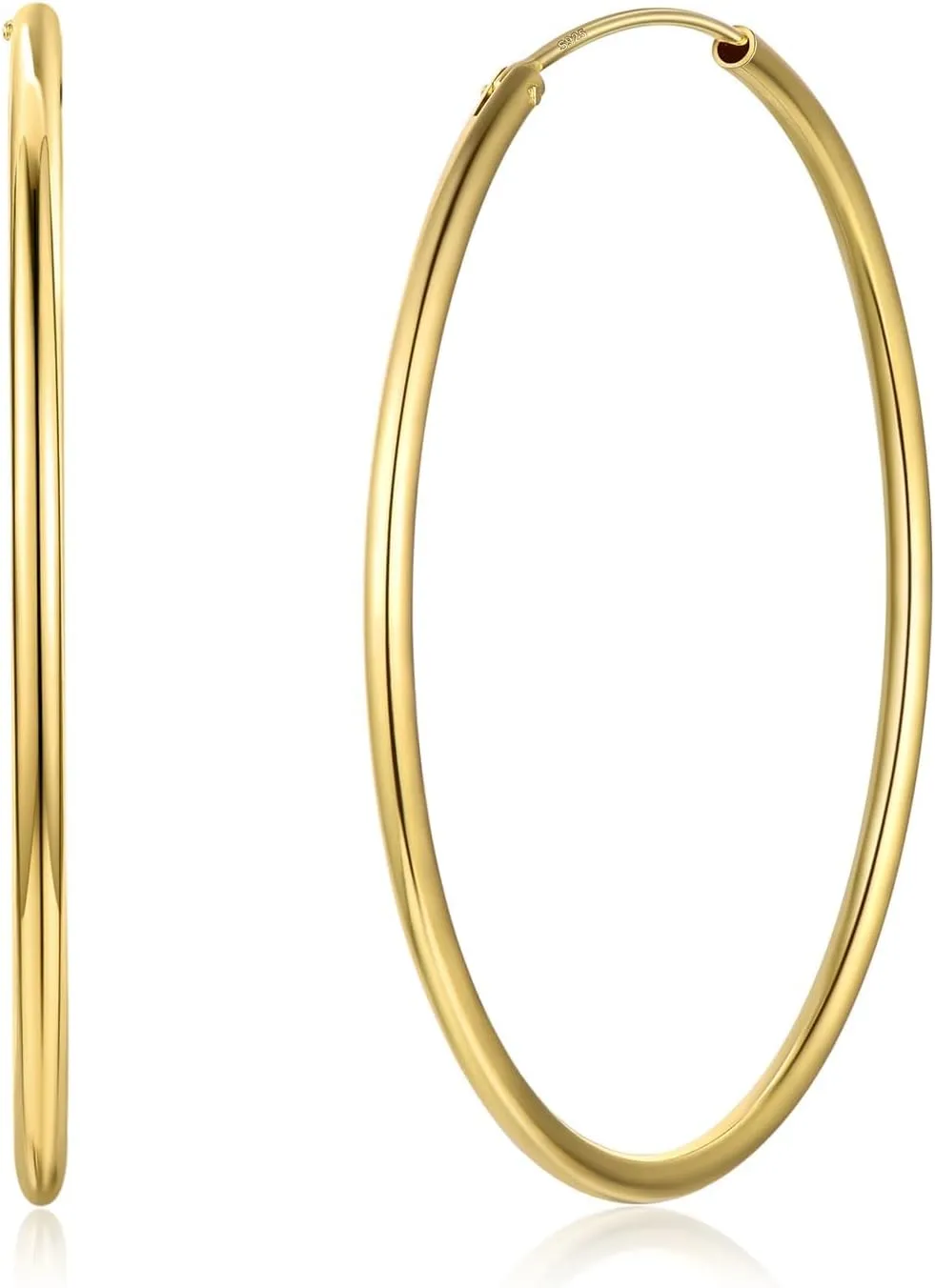 ChicSilver Hypoallergenic 925 Sterling Silver Hoop Earrings Lightweight Large Silver Hoop Earrings for Women, Endless Huggie Earrings 15/20/30/50/70MM