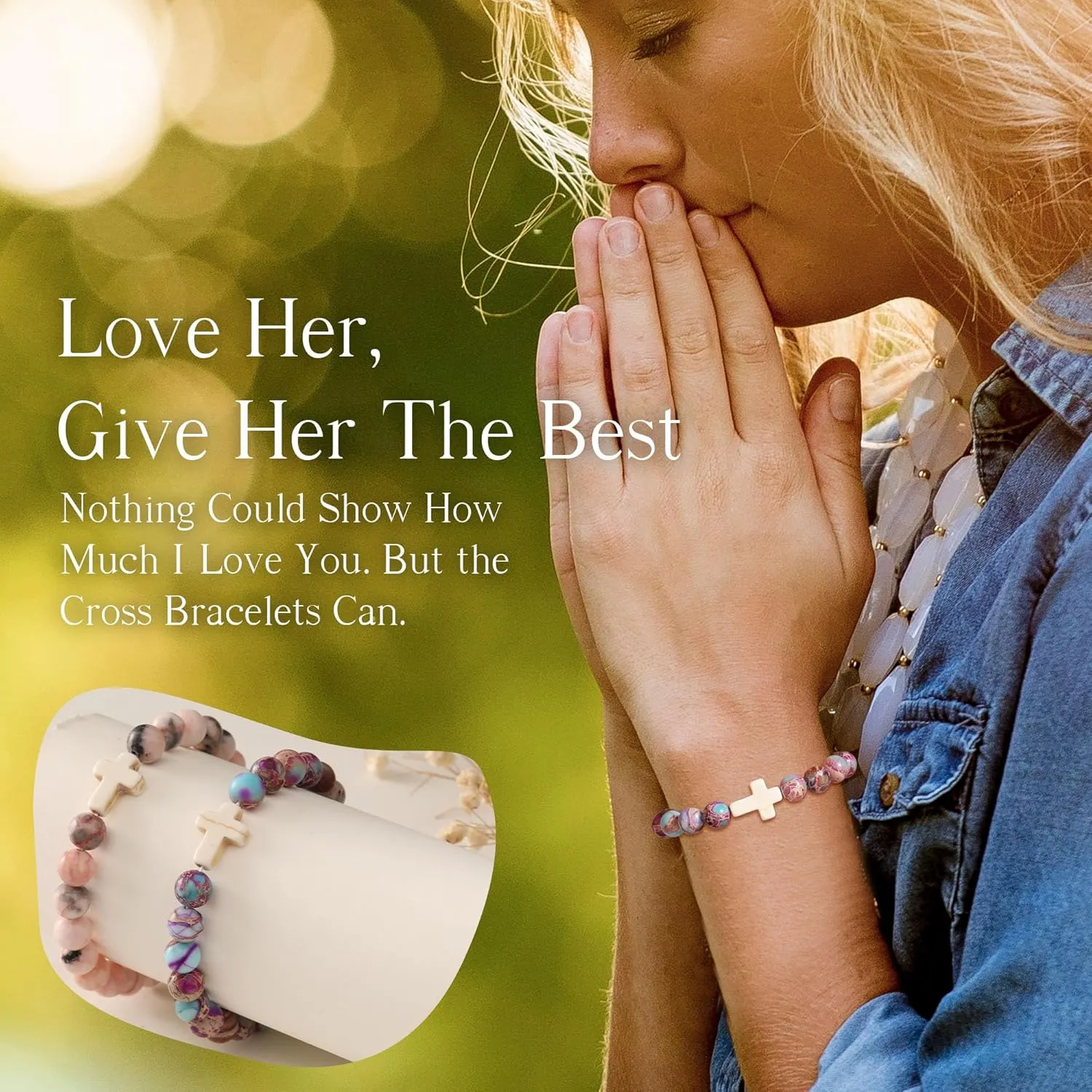 Christian Gifts for Women Cross Bracelets Imperial Nature Stone Bead Bracelet Confirmation Baptism Gifts for Teen Girls Easter Basket Stuffers for Teens Christmas Religious Jewelry