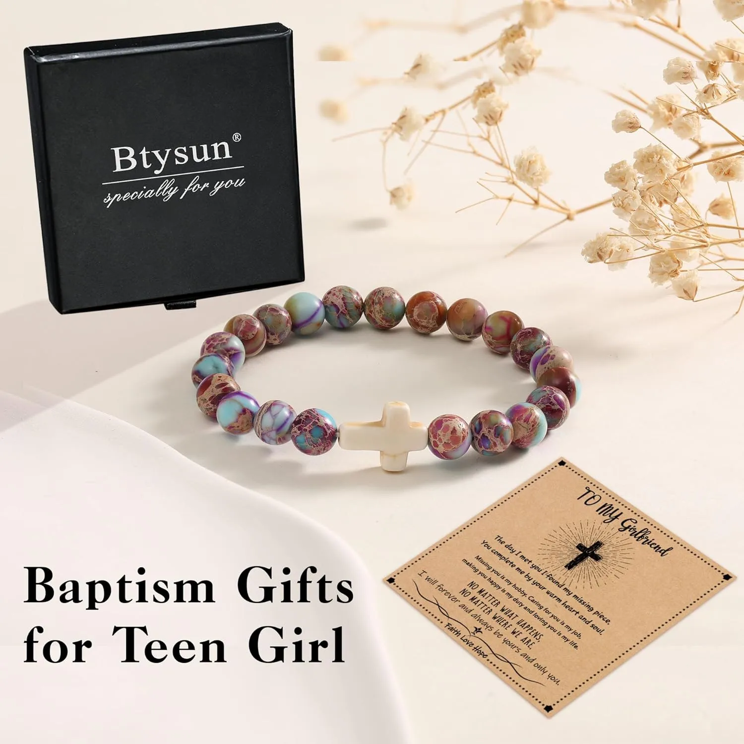 Christian Gifts for Women Cross Bracelets Imperial Nature Stone Bead Bracelet Confirmation Baptism Gifts for Teen Girls Easter Basket Stuffers for Teens Christmas Religious Jewelry