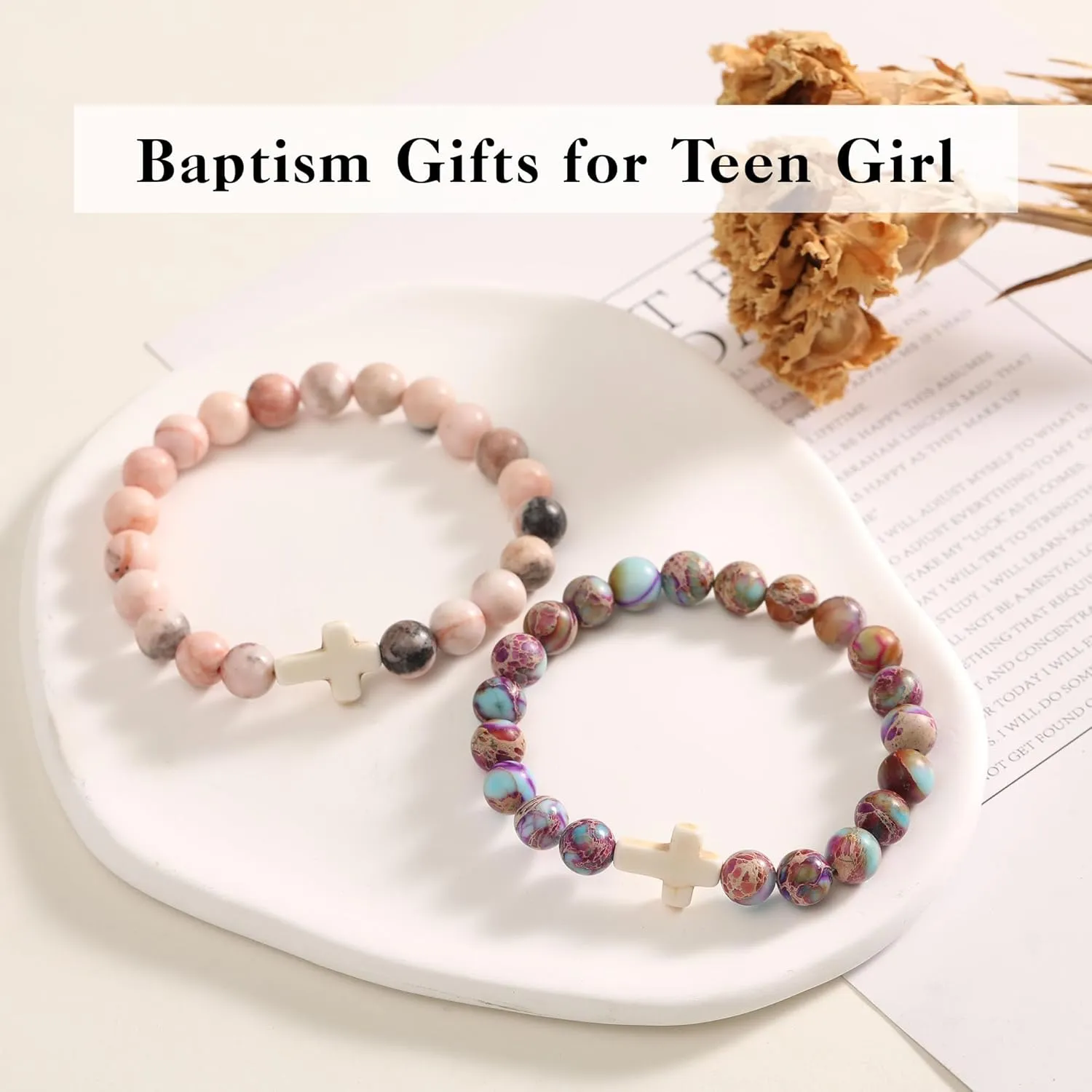 Christian Gifts for Women Cross Bracelets Imperial Nature Stone Bead Bracelet Confirmation Baptism Gifts for Teen Girls Easter Basket Stuffers for Teens Christmas Religious Jewelry