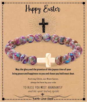 Christian Gifts for Women Cross Bracelets Imperial Nature Stone Bead Bracelet Confirmation Baptism Gifts for Teen Girls Easter Basket Stuffers for Teens Christmas Religious Jewelry