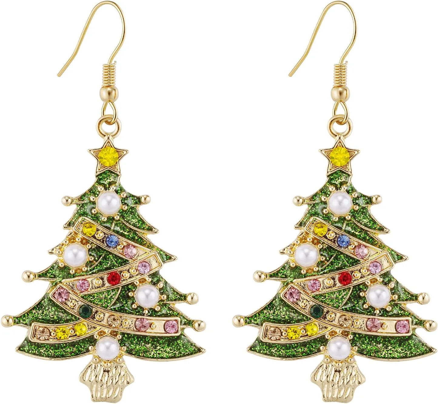 Christmas Tree Earrings for Women Crystal Earrings for Christmas Dangle Earrings Red Green