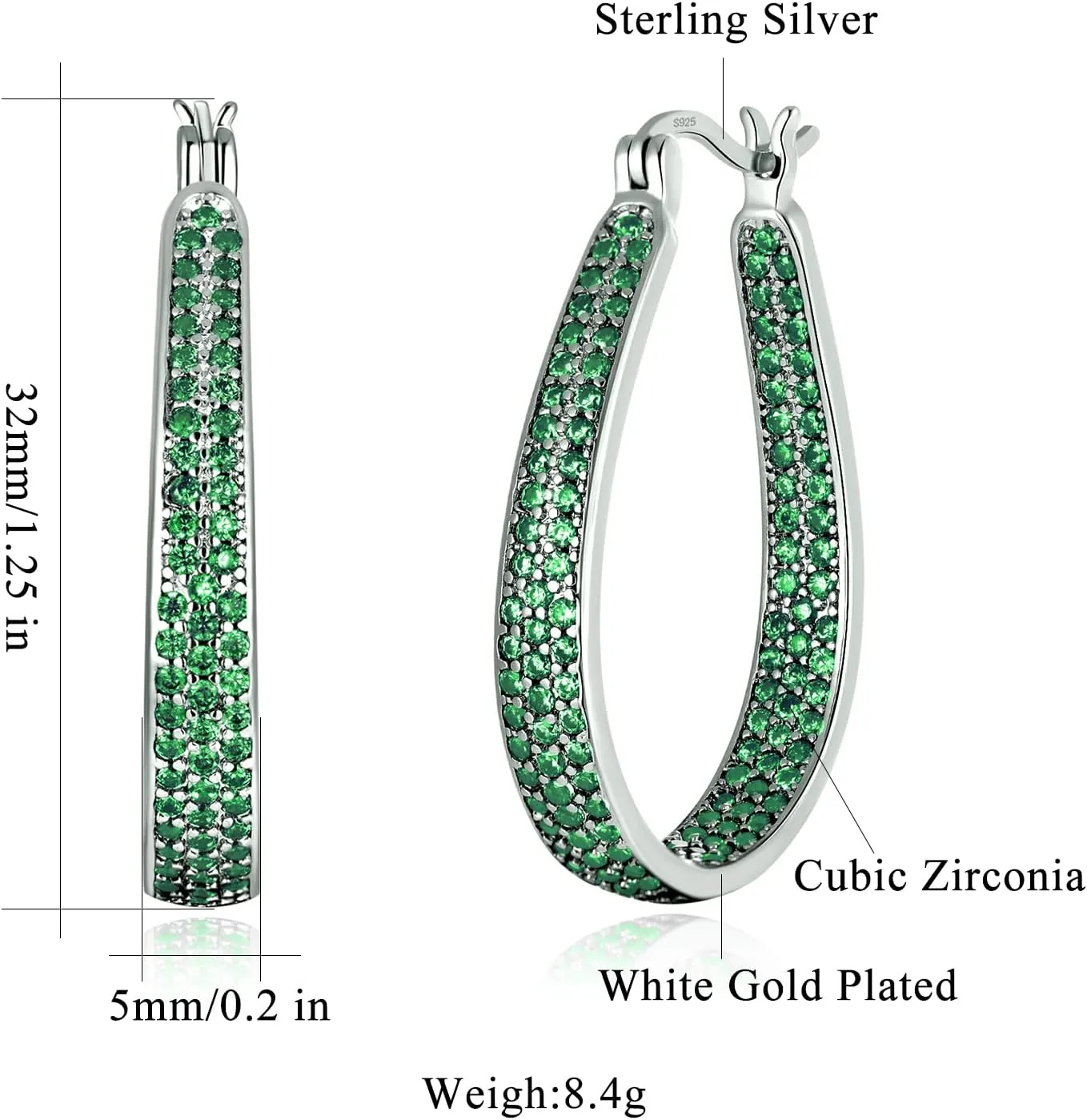 CiNily 925 Sterling Silver Post Hoop Earrings for Women Gilrs Multcolors Cubic Zircon Hoops 14K Gold Plated Oval Chunky Hoop Earrings Jewelry Gift for Mothers Day/July 4th/Wedding/Party/Christmas