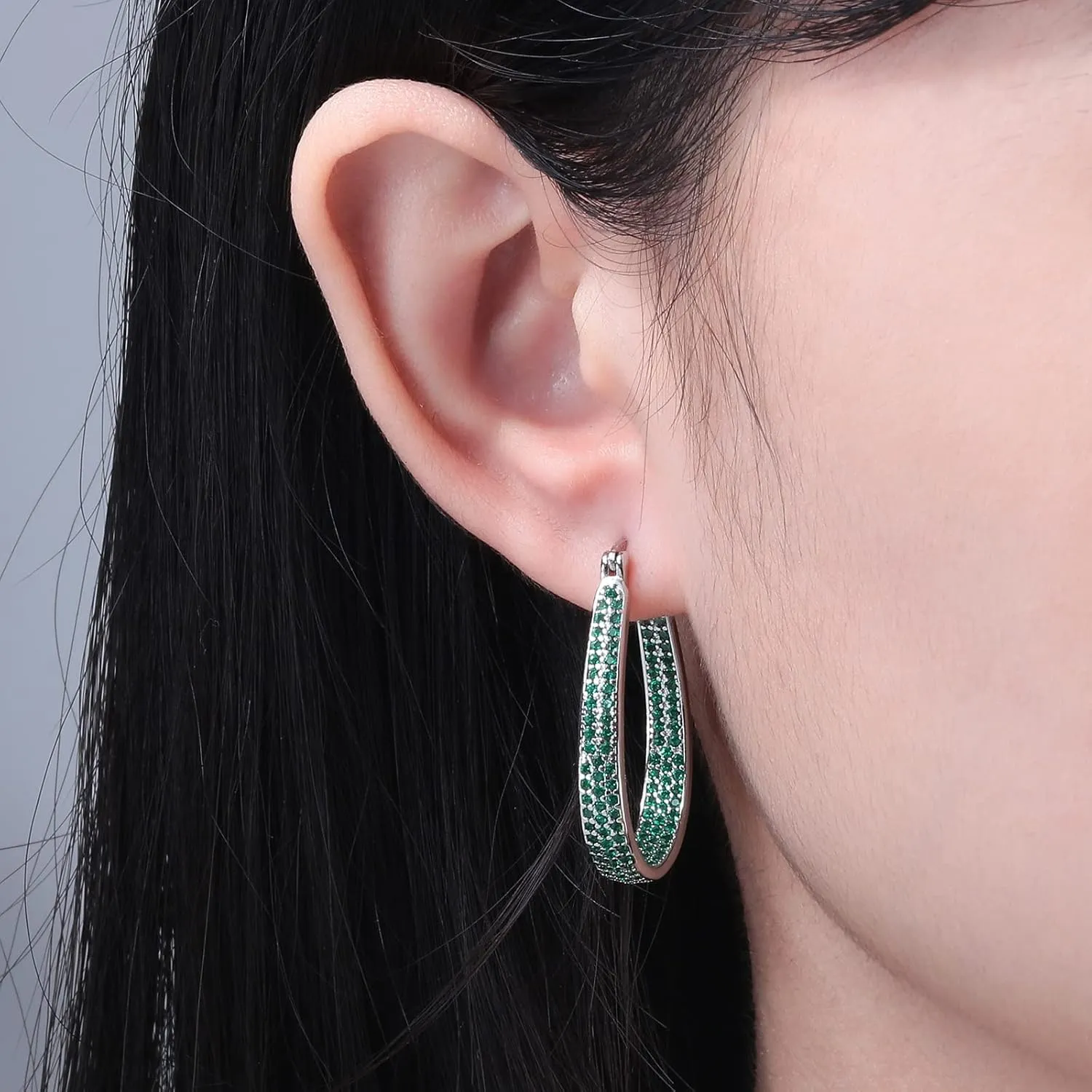 CiNily 925 Sterling Silver Post Hoop Earrings for Women Gilrs Multcolors Cubic Zircon Hoops 14K Gold Plated Oval Chunky Hoop Earrings Jewelry Gift for Mothers Day/July 4th/Wedding/Party/Christmas
