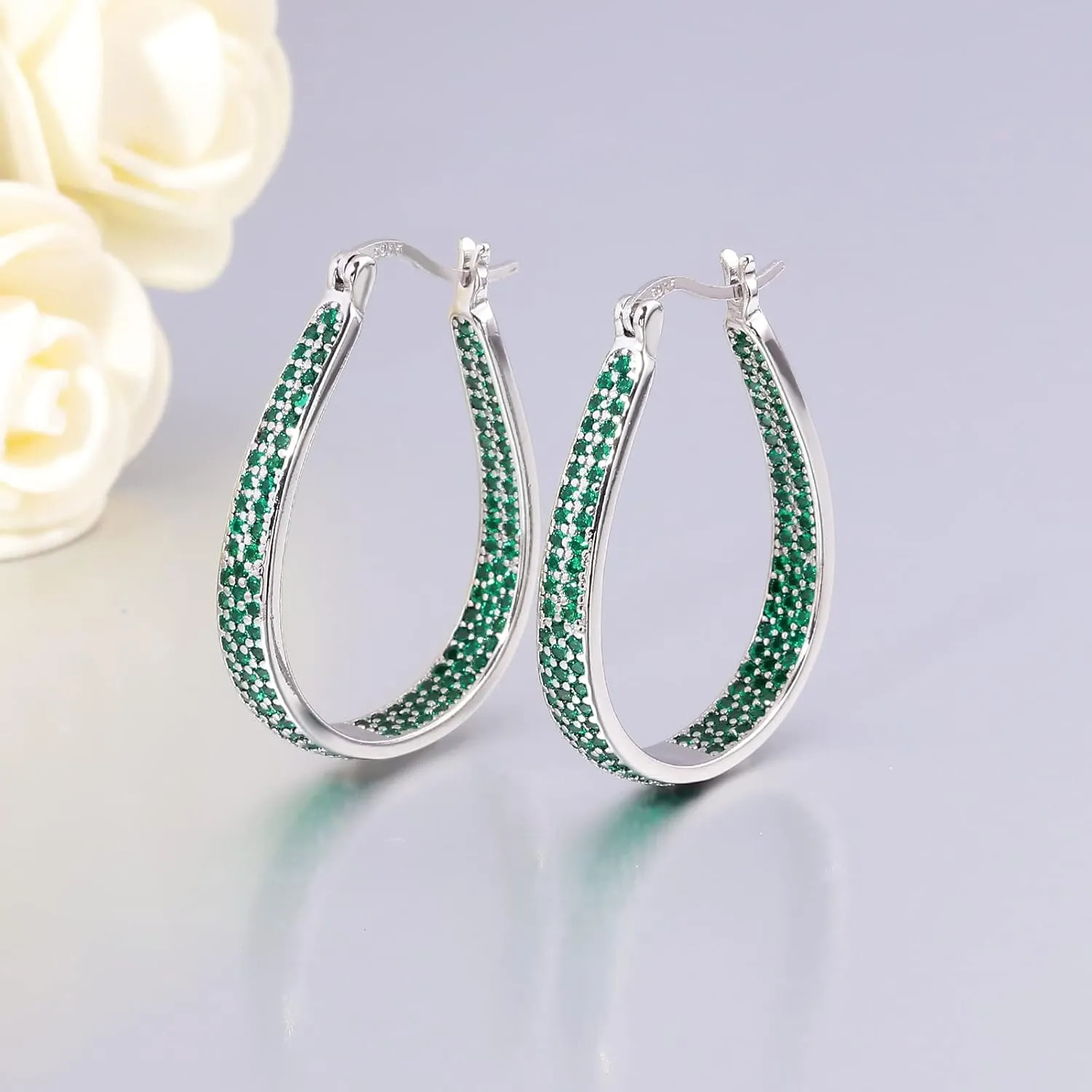CiNily 925 Sterling Silver Post Hoop Earrings for Women Gilrs Multcolors Cubic Zircon Hoops 14K Gold Plated Oval Chunky Hoop Earrings Jewelry Gift for Mothers Day/July 4th/Wedding/Party/Christmas