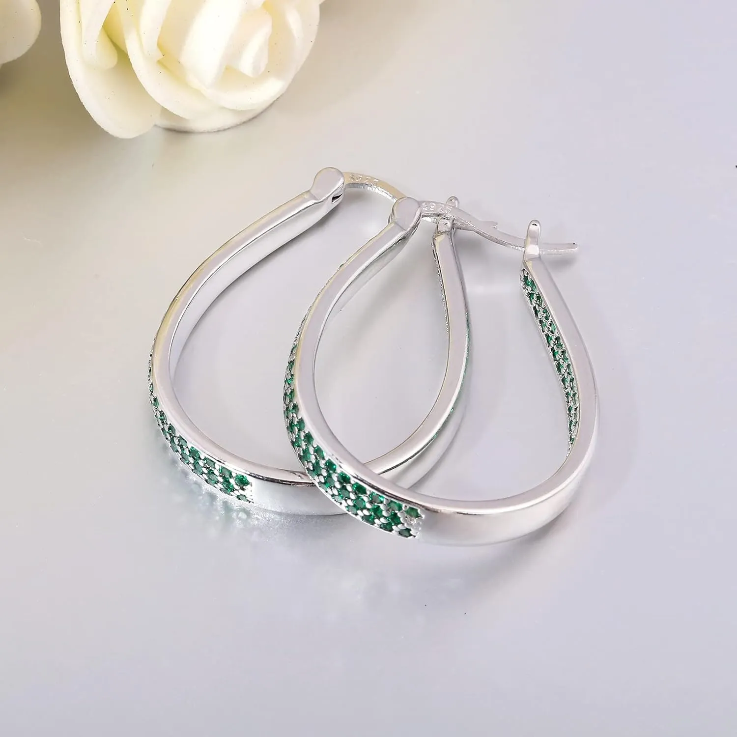 CiNily 925 Sterling Silver Post Hoop Earrings for Women Gilrs Multcolors Cubic Zircon Hoops 14K Gold Plated Oval Chunky Hoop Earrings Jewelry Gift for Mothers Day/July 4th/Wedding/Party/Christmas