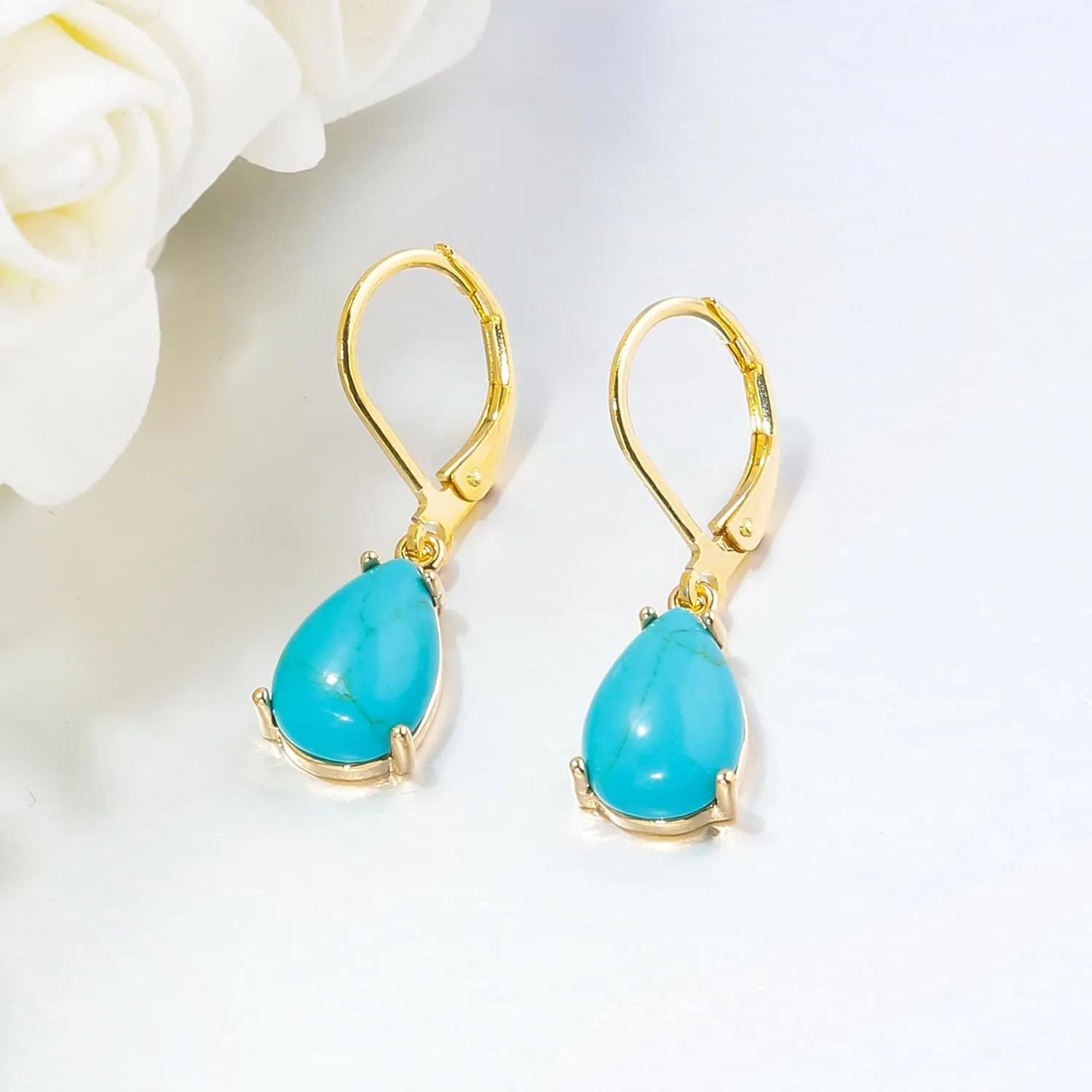 CiNily Leverback Dangle Drop Earrings for Women Girls 14K White/Gold Plated Teardrop Earrings Cubic Zircon Hanging Lever Earrings Fashion Graduation Party Weddings Jewelry Gifts