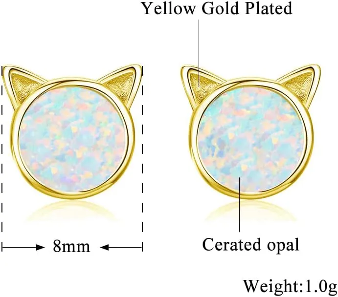 CiNily Opal Stud Earrings,White Gold/Rose Gold Plated Cat Ear/Moon and Star/Dog Bone/Rainbow/Butterfly Small Cute Earrings for Women Girls Hypoallergenic Jewelry Gifts for Sensitive Ears