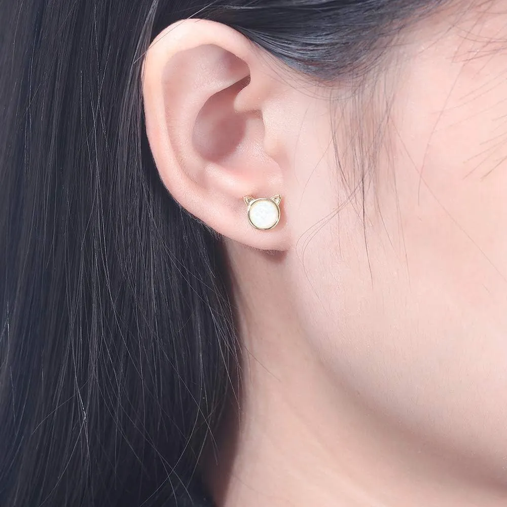 CiNily Opal Stud Earrings,White Gold/Rose Gold Plated Cat Ear/Moon and Star/Dog Bone/Rainbow/Butterfly Small Cute Earrings for Women Girls Hypoallergenic Jewelry Gifts for Sensitive Ears