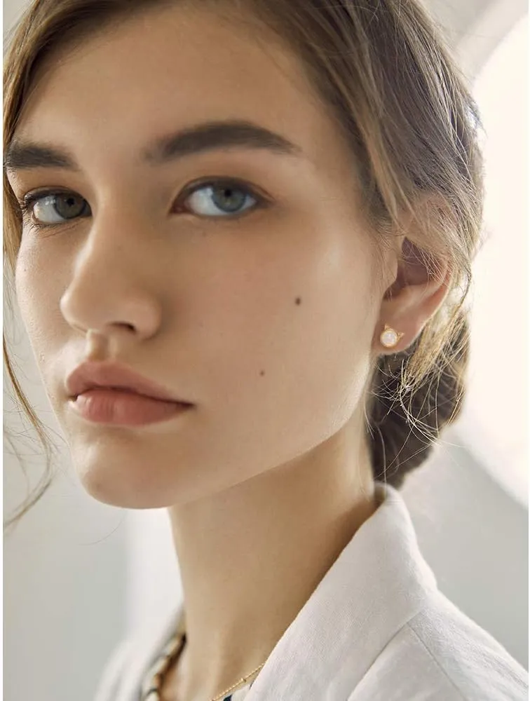 CiNily Opal Stud Earrings,White Gold/Rose Gold Plated Cat Ear/Moon and Star/Dog Bone/Rainbow/Butterfly Small Cute Earrings for Women Girls Hypoallergenic Jewelry Gifts for Sensitive Ears