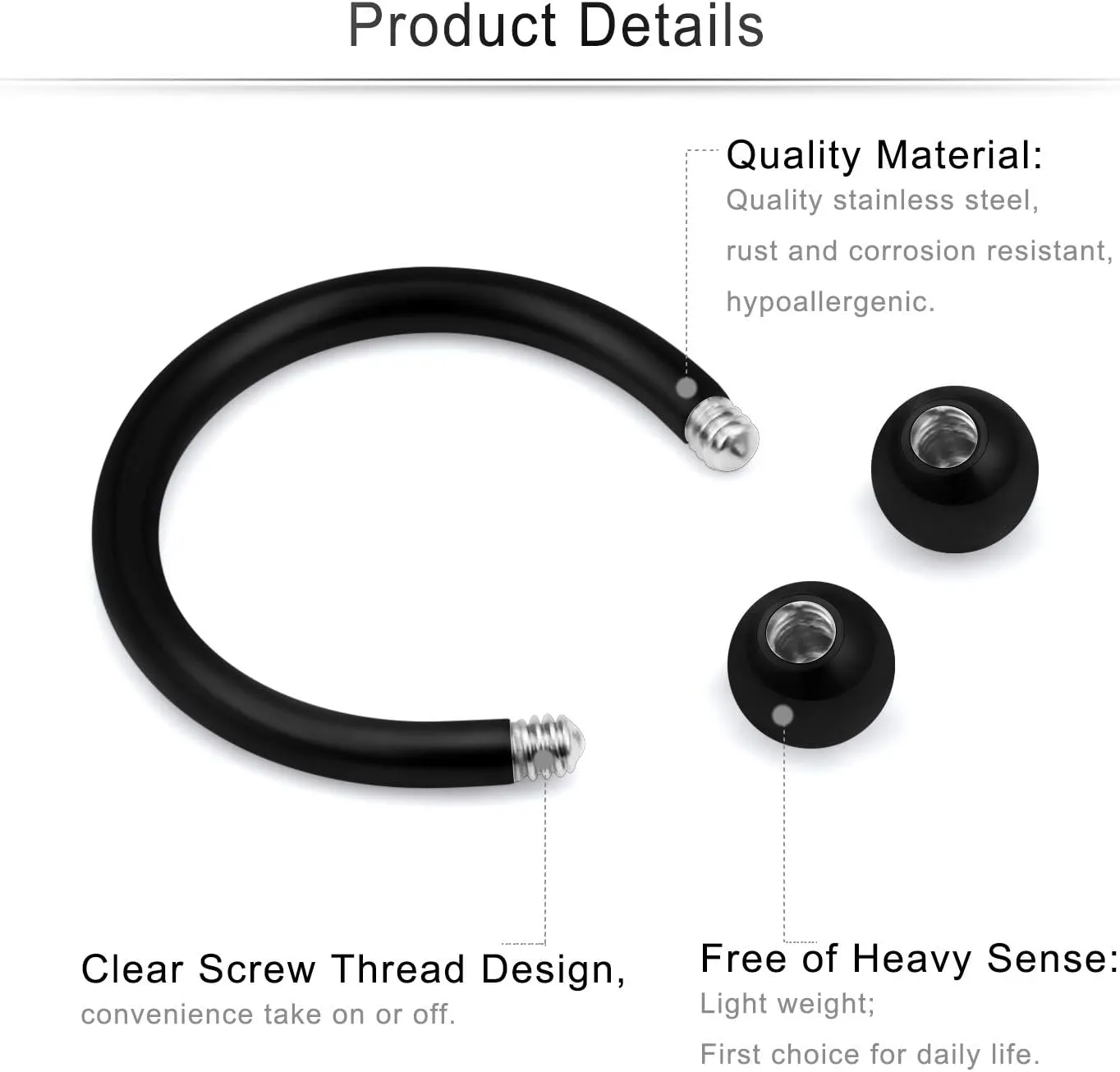 Cisyozi 16G 14G Septum Rings 316L Surgical Steel Lip Rings Septum Nose Rings Horseshoes Cartilage Helix Tragus Rook Daith Earrings Hoop Smiley Piercing Jewelry for Women Men 8mm 10mm