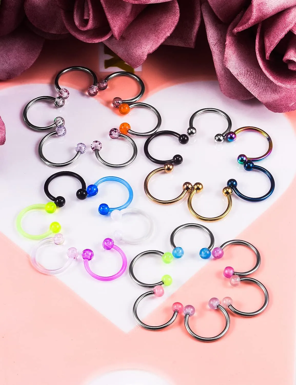 Cisyozi 16G 14G Septum Rings 316L Surgical Steel Lip Rings Septum Nose Rings Horseshoes Cartilage Helix Tragus Rook Daith Earrings Hoop Smiley Piercing Jewelry for Women Men 8mm 10mm